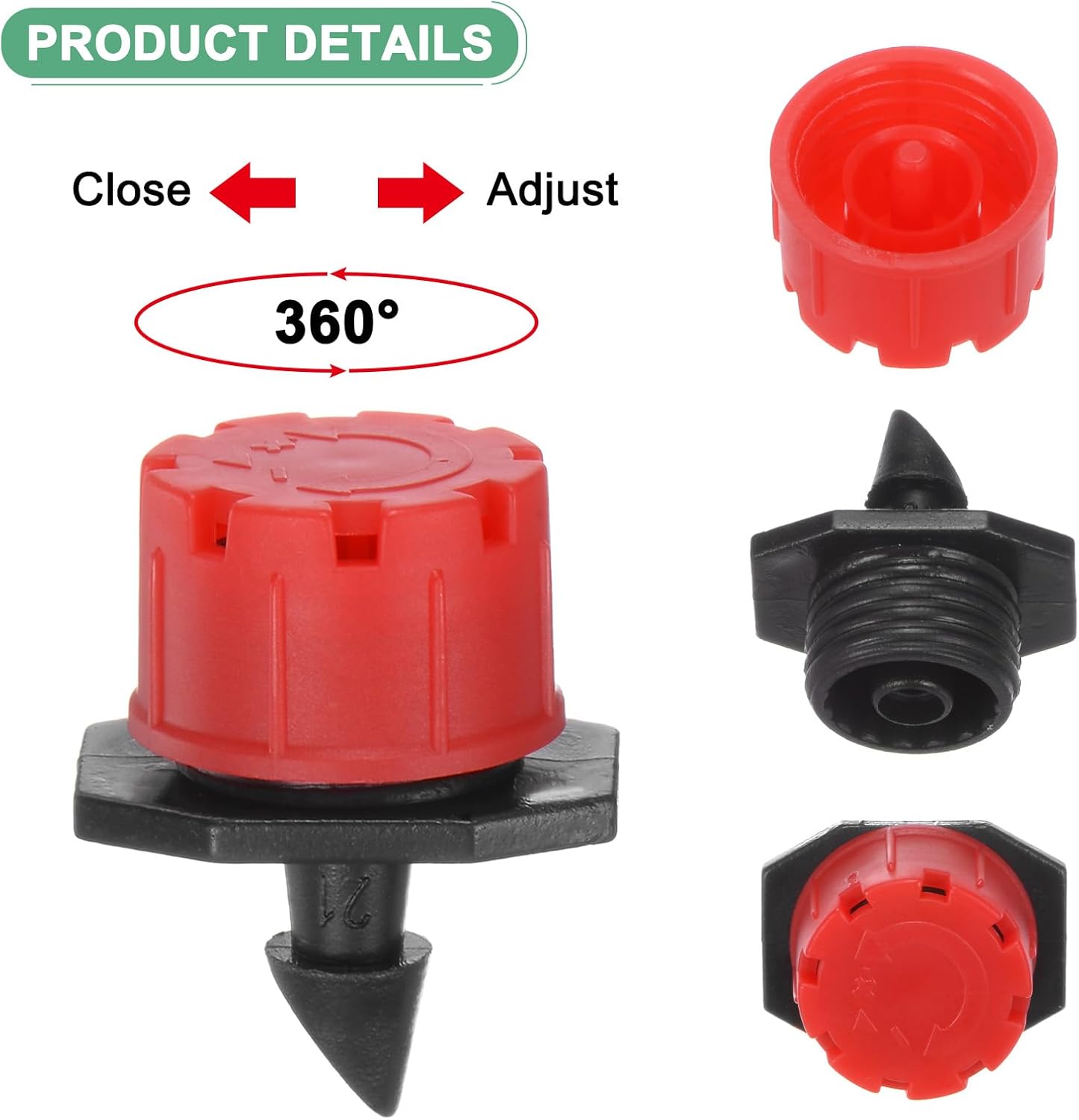 200-Pack 360 Degree Adjustable Irrigation Dripper, 1/4 Inch Barbed Emitter Drip Sprinklers for Garden/Greenhouse/Flower Bed/Watering System, Anti-Clogging Emitters [Red]