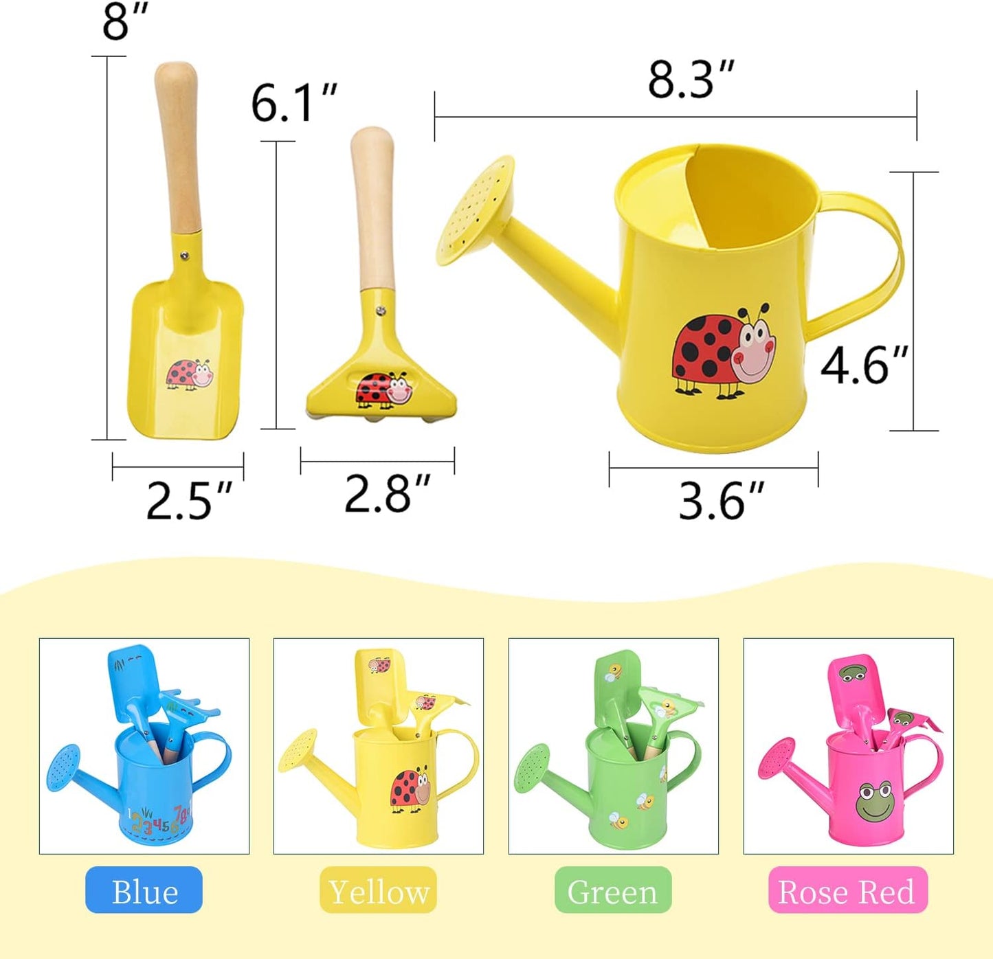 Sungmor Kids Gardening Tools Set Cute Little Gardener Kit | Package Includes 3PC Yellow Ladybird Watering Can & Trowel & Rake Gardening Hand Tools | Perfect for Garden,Yard or Beach