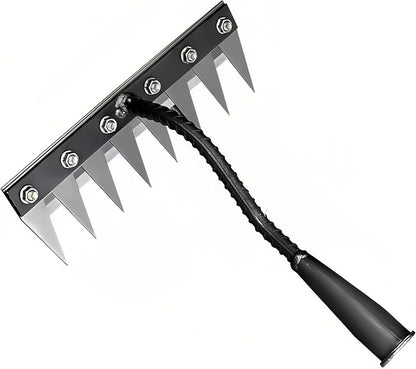 Gardenia Iron Weeding Rake, Iron Rake 2.0 for Gardening and Weeding, Detachable Double-Edged Blade Design Carbon Steel Heavy-Duty Weed Rakes,Hand Weed Puller Tools for Lawn Yard Garden Farm(8 teeths)