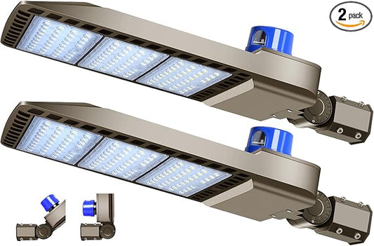 ledmo 300W LED Parking Lot Light 36000LM 5000K Adjustable Slip Fit Mount Security Lighting with Dusk-to-Dawn Photocell IP65 Waterproof LED Stadium Flood Light for Garage, Yard, Street 2 Pack