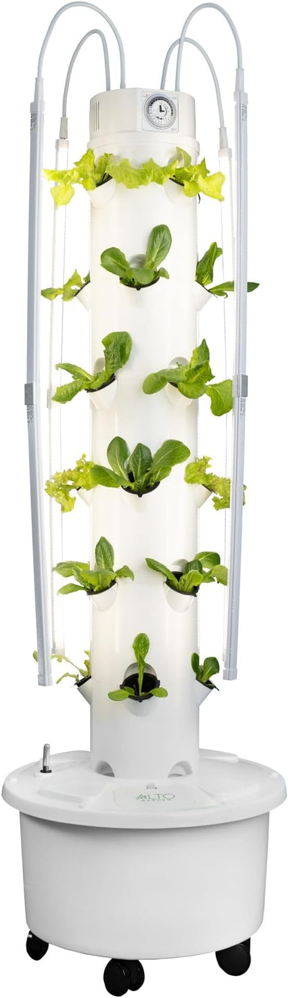 GX Hydroponic Tower | Vertical Planter Tower | Hydroponics Growing System Kit | Food Grade with 24 Net Pots (with LED Grow Lights)