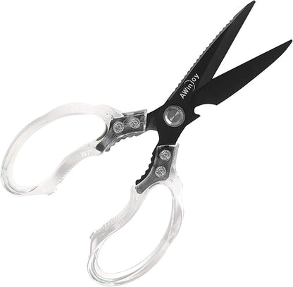 Kitchen Scissors, Heavy Duty Sharp Kitchen Shears, Stainless Steel & Aluminum, Transparent, Serrated Edge, Day Style, 1 Count