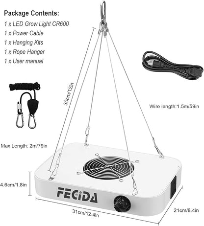 FECiDA Dimmable LED Grow Light for Seed Starting Seedlings Veg, UV-IR Included Full Spectrum Grow Lights for Indoor Plants, 2025 Best Grow Tent Light, Daisy Chain Function & Quiet Build-in Fan