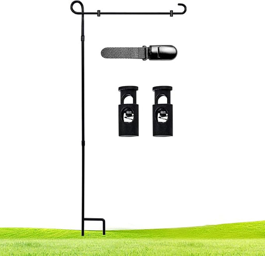 Garden Flag Stand Holder Pole,Premium Powder-Coated Weather-Proof Metal Paint Yard Flag Stand with 1 Tiger Clip and 2 Spring Stoppers,House Flag Pole Holder for Outdoor Garden Lawn