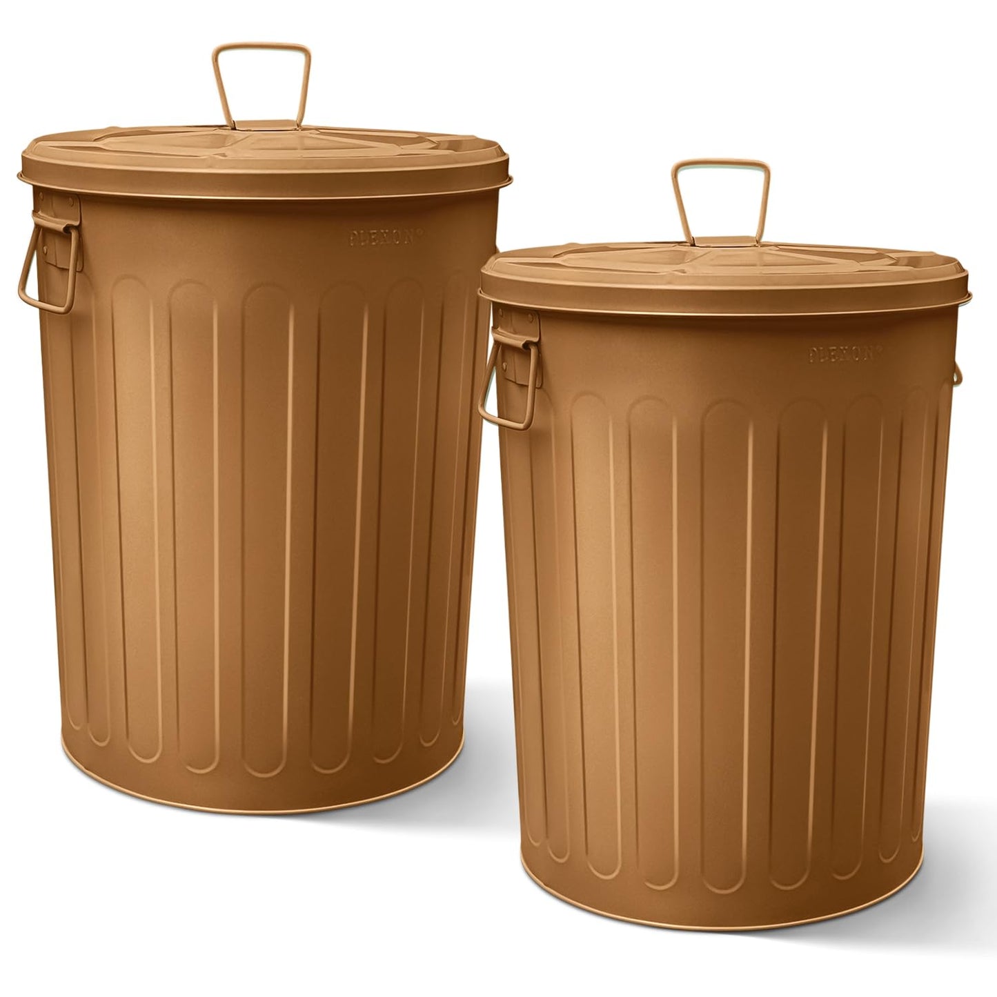 Plexon Large Metal Trash Can with Lid 20 Gallon, Decorative Outdoor Trash Can Heavy Duty Galvanized Metal Bucket with Lid for Garage Workshop Ash Storage Farmhouse, Copper 2 Pack