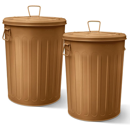 Plexon Large Metal Trash Can with Lid 20 Gallon, Decorative Outdoor Trash Can Heavy Duty Galvanized Metal Bucket with Lid for Garage Workshop Ash Storage Farmhouse, Copper 2 Pack