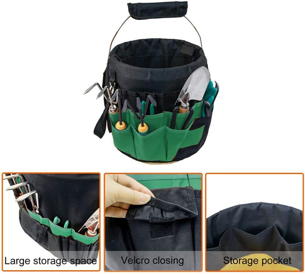 Green Gardening Tools Organizer 5 Gallon Bucket Tools Kit Storage Organizer with Handle, Garden 42 Pockets Tools Management Bucket Bag Trays, Insert Bucket Boss Tools Organizer (Tools Excluded), Black, 17.91 inch x 11.81 inch