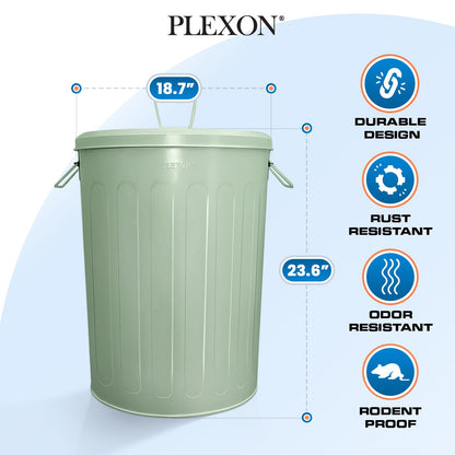 Plexon Large Metal Trash Can with Lid 20 Gallon, Decorative Outdoor Trash Can Heavy Duty Galvanized Metal Bucket with Lid for Garage Workshop Ash Storage Farmhouse, Green 6 Pack