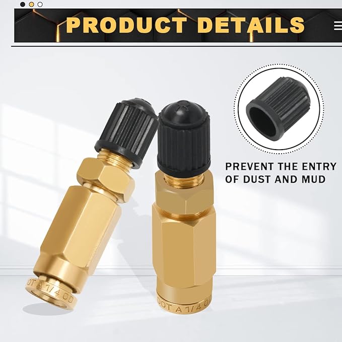 2 Packs 1/4" Air Value Inflation Schrader Valve, Schrader Valve Adapter with Push to Connect Button for 1/4" OD Air Hose Fittings for Semi Trucks Trailers