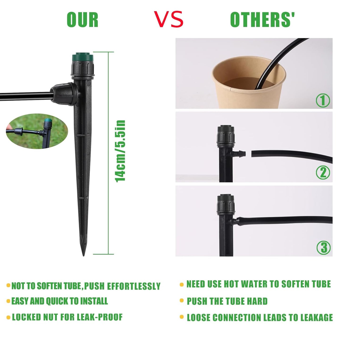 Drip Irrigation Emitters Sprayers for 1/4" Tubing, Adjustable 360 Degree Water Flow Sprayer on 5.5" Arrow Stake,with 1/4" Locked Tee for Watering System(10Pcs Sprayers and 10Pcs Tee)