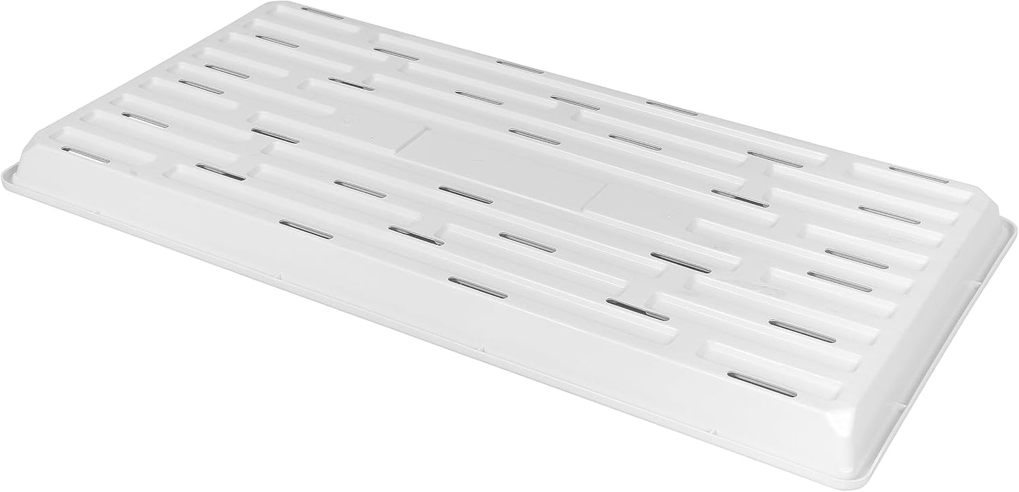 SUNPACK 10" x 20" Heavy Duty Shallow Plastic Seed Starting Tray, White, 1" - Lined with Drainage Holes for Excess Water and Aeration, Ideal for Greenhouses or Indoor Gardening