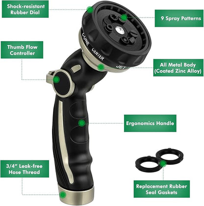 RESTMO Garden Watering Combo, Heavy Duty Hose Sprayer | Metal Hose Wand | High Pressure Hose Nozzle, Thumb Flow Control, Quick Connect Fittings Included, Easy to Reach Anywhere in Garden & Lawn