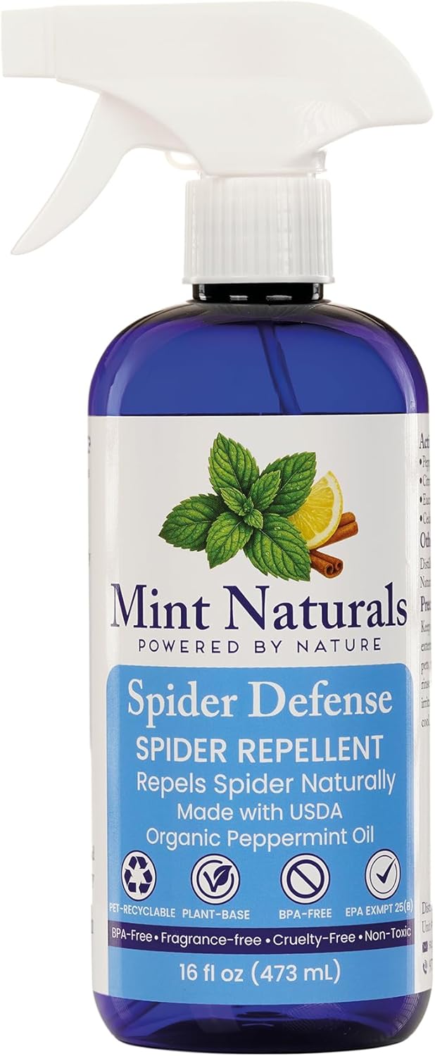 Spider Defense – Natural Spider Repellent Indoor & Outdoor, Peppermint Oil Spray for Home, Cabins, Garages, RVs & Commercial Use – Eco-Friendly Pest Control, 16oz Made in USA