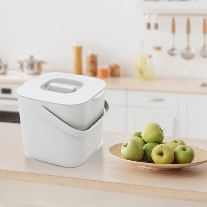 Stylish Kitchen Compost Bin- 1.85 Gal/ 7L Countertop Compost Bin with Lid, Inner Sieve for Separating Liquid from Food, Easy to Clean (White, 1.85GAL)