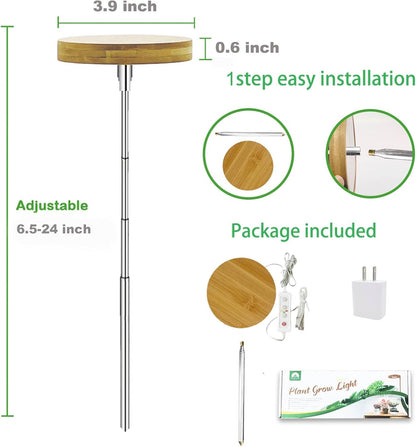 Plant Grow Light for Indoor Plant,Bamboo Mini LED Grow Light Garden,Height Adjustable,Automatic Timer with 8/12/16 Hours
