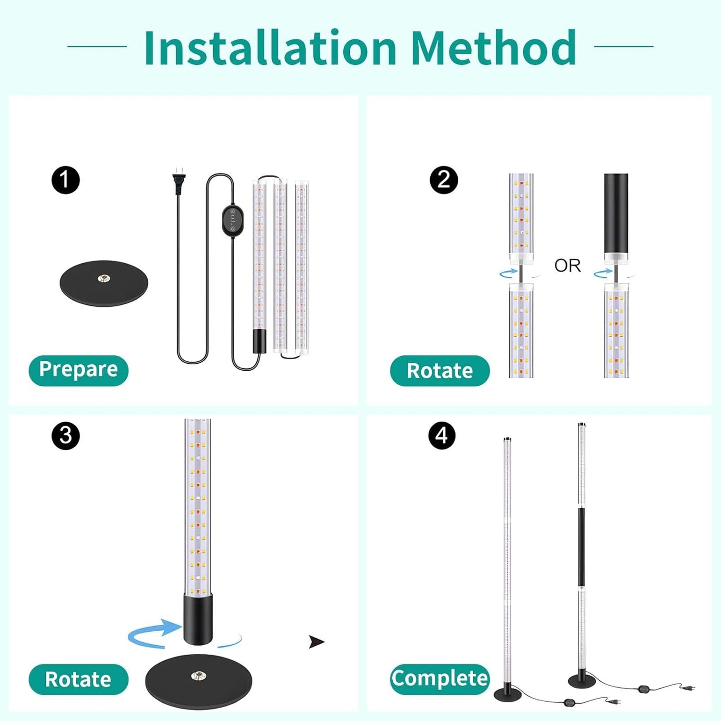 Grow Lights for Indoor Plants, 243 LEDs Plant Growing Lights with 3 Color Changing Red Blue Full Spectrum, 48inch Height Standing Indoor Plant Grow Lamp with 6/9/12H Timer for Indoor Plants