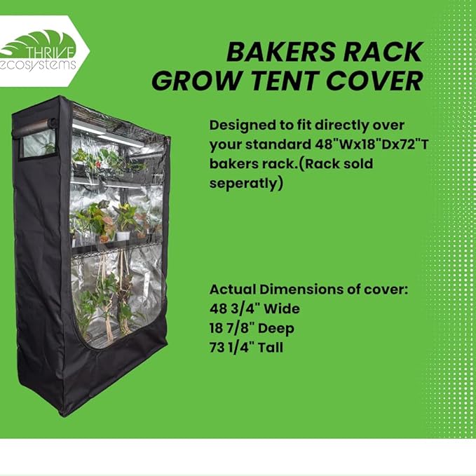 48"x18"x72" Grow Tent Cover for Baker's Rack – Clear Front Door, Adjustable Ventilation, Fully Enclosed Bottom – Indoor Greenhouse for Plants