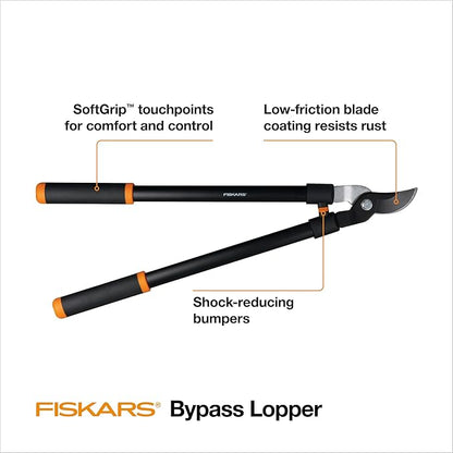 Fiskars 28" Loppers for Tree Trimming, Heavy Duty, Rust-Resistant Sharp Bypass Steel Blade Loppers, Branch Cutter up to 1.5" Diameter Cut Capacity, Shock-Absorbing Handle, Garden Tools
