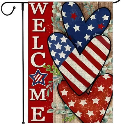 Patriotic Stars and Stripes Garden Flag 12x18 Inch Double Sided Outside, USA 4th of July Memorial Day Independence Day Watercolor Yard Outdoor Decoration (Love)