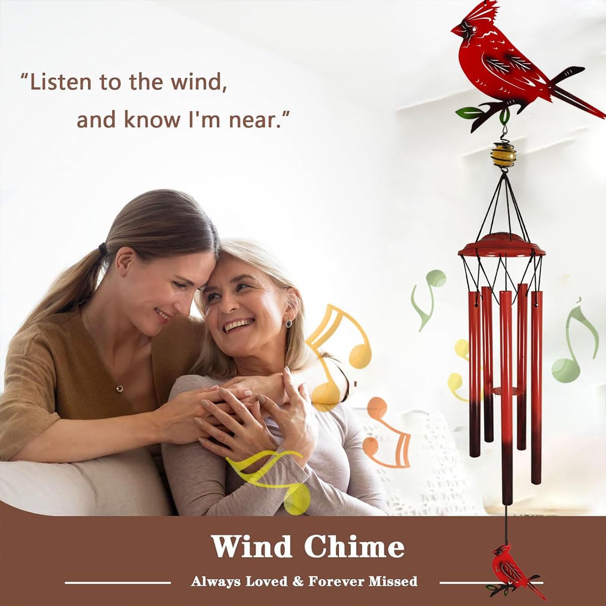 Hummingbird Wind Chimes Outdoor for Men/Women/Dad/Grandpa Birthday Gift Memorial Gift Metal Chimes Decor for, Home, Lawn, Porch, Patio, Garden Decor, Yard Decoration (Red Bird Station)