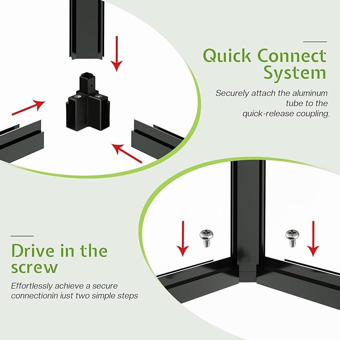 AMERLIFE 12x10x8 FT Hybrid Polycarbonate Walk-in Greenhouse for Outdoors, Aluminum Frame with Quick-Connect Assembly, Double Doors, Ventilation for Backyard Garden, Black