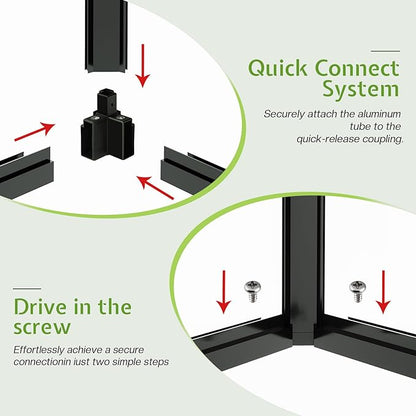 AMERLIFE 12x10x8 FT Hybrid Polycarbonate Walk-in Greenhouse for Outdoors, Aluminum Frame with Quick-Connect Assembly, Double Doors, Ventilation for Backyard Garden, Black
