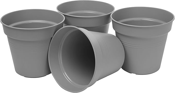 Mintra Home Garden Pots 4pk - Flowers, Herbs, Plants, Indoor, Outdoor, Colorful, Wholesale, Bulk (Grey, 19cm Diameter (7.5in))