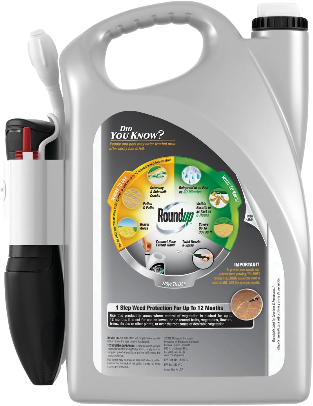 Roundup Dual Action 365 Weed & Grass Killer Plus 12 Month Preventer with Comfort Wand, Kills & Prevents for up to 1 Year, 1 gal.