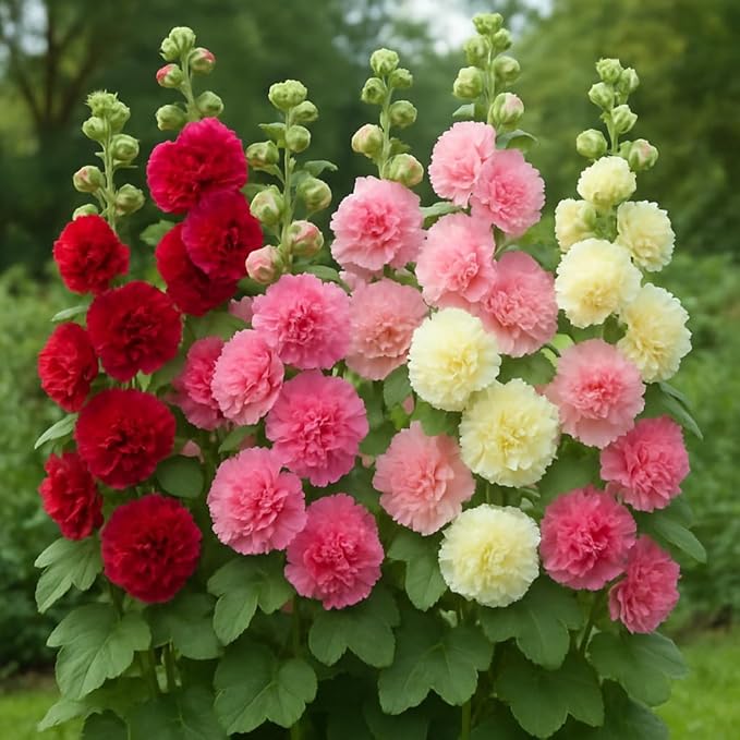 Hollyhock Double Mix Seeds – Alcea Rosea | Biennial/Perennial | Vibrant, Double Blooms for Garden Borders & Cottage Gardens