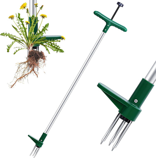 Ohuhu Weed Puller Tool, Detachable Stand-Up Weed Puller Tool with Long Handle, Stainless Steel 3-Claw Weed Remover Tool, Easily Remove Weeds Without Bending, Pulling, Kneeling for Elder