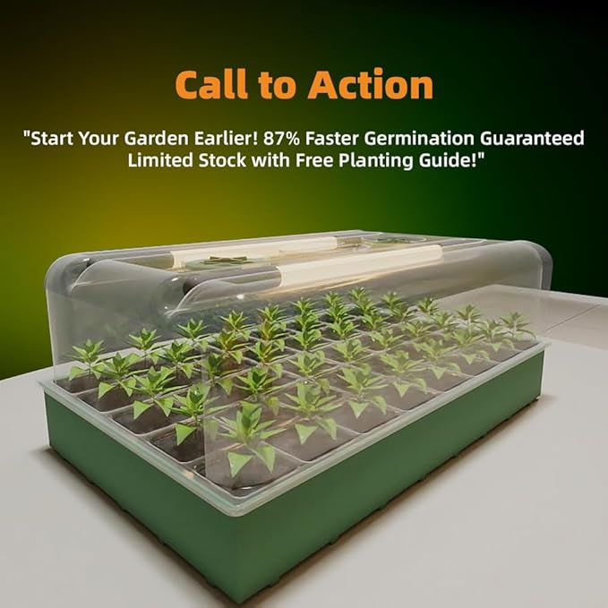 KSONE Seed Starter Tray Kit with Warming Light Strip 40 Cells: Grow Smarter, Faster & Effortlessly with Science-Backed Design for Indoor Greenhouses & Beginner Gardening