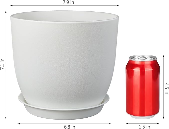 Plant Pots 8 Inch Set of 2, Flower Pots with Multi Mesh Drainage Holes, Planters for Indoor Outdoor Garden Plants and Flowers (White)