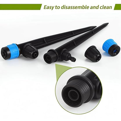 Drip Emitters for 1/4" Drip Irrigation Tubing 25 pcs Adjustable 360 Degree Fan Shape Water Flow Irrigation Drippers with Lock Barbed Irrigation Drip Heads Drip Spray Emitters for Flower Plants Garden