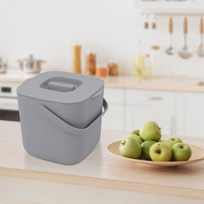 Stylish Kitchen Compost Bin- 1.85 Gal/ 7L Countertop Compost Bin with Lid, Inner Sieve for Separating Liquid from Food, Easy to Clean (Grey, 1.85GAL)