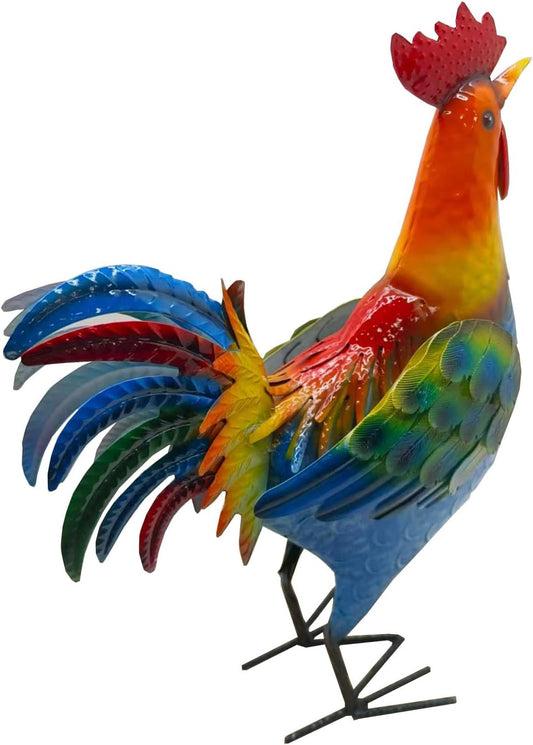 Metal Rooster Decor， Chicken Animal Yard Art Lawn Ornament Figurines Artwork for Outdoor, Patio,Backyard and Home Kitchen Decoration (Cyan)