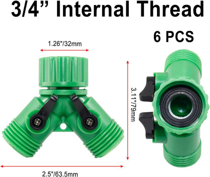 6 Pcs 2 Way Hose Adapter Y Valve Garden Hose Connector Non Rust Spigot Faucet Adapter, 3/4 Garden Hose Y Connectors Plastic Hose Splitter with Faucet Watering Shut Off Valves (Pale Green)