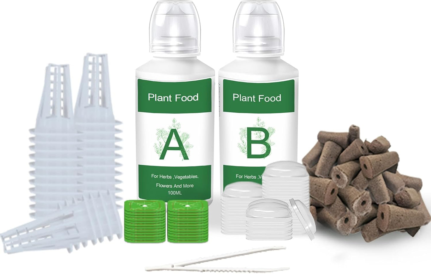 Seed Pods Kit for Hydroponics Growing System, Seed Starter Pods for Indoor Garden, Including 12pcs Grow Sponges, Grow Baskets, A&B Hydroponic Nutrients, Compatible with Idoo, QYO, LYKO, Square Shape