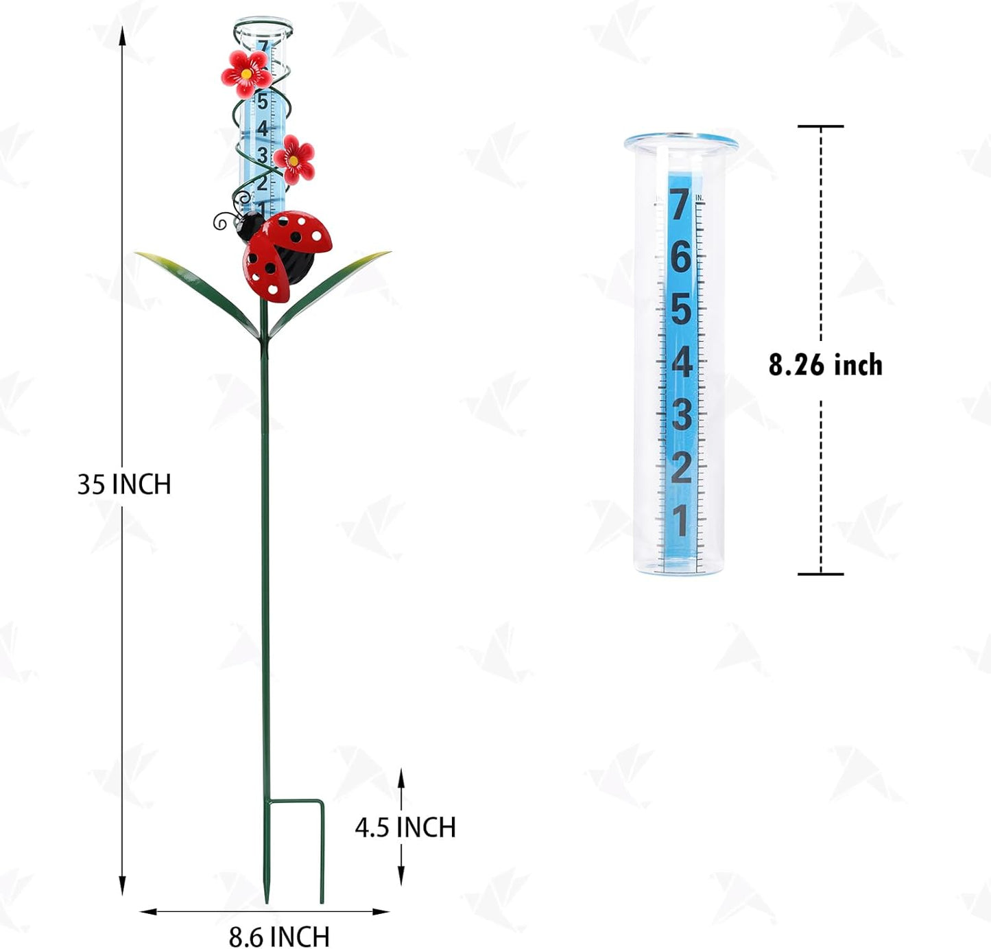 MUMTOP Rain Gauge Outdoor Freeze Proof, 35 Inch Large Number Easy Read Water Measure Gauge for Lawn, Yard and Garden(Ladybug)