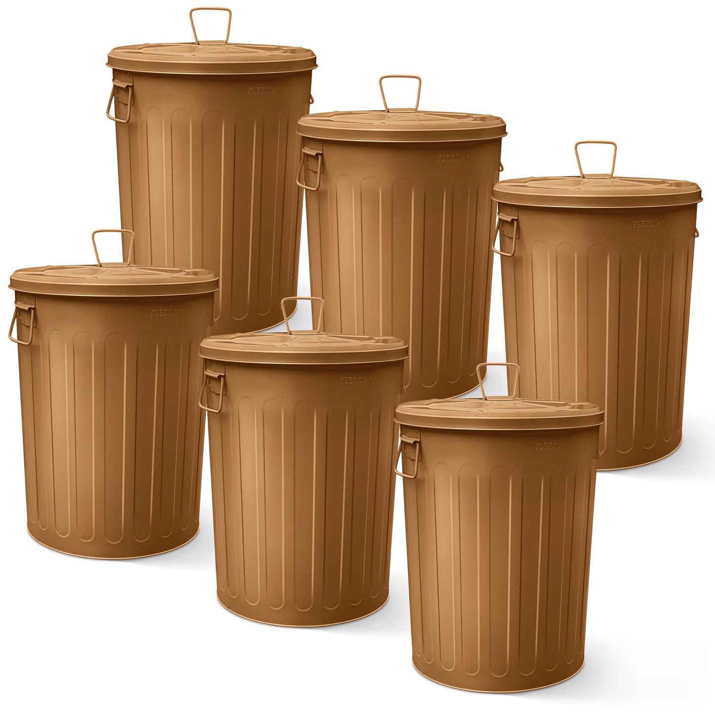 Plexon Large Metal Trash Can with Lid 20 Gallon, Decorative Outdoor Trash Can Heavy Duty Galvanized Metal Bucket with Lid for Garage Workshop Ash Storage Farmhouse, Copper 6 Pack