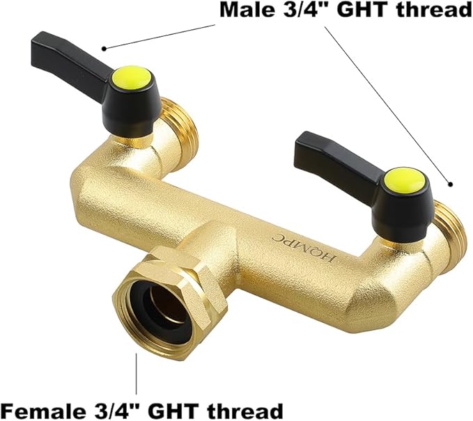 HQMPC 2 Way Hose Splitter Heavy Duty Water Splitter Outdoor 2 Way Strong HEX Nut Connect 3/4" GHT