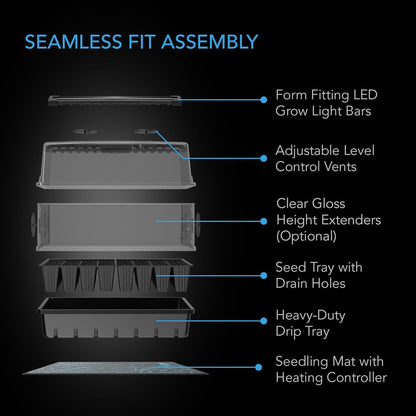 AC Infinity Heavy-Duty Humidity Dome 5x8 Germination Kit, Full Spectrum LED Grow Light Bars w/Samsung LM301H EVO LEDs, Heat Mat, 3 mm Thickest Dome, Trays, Vented Panels, for Seed Starting