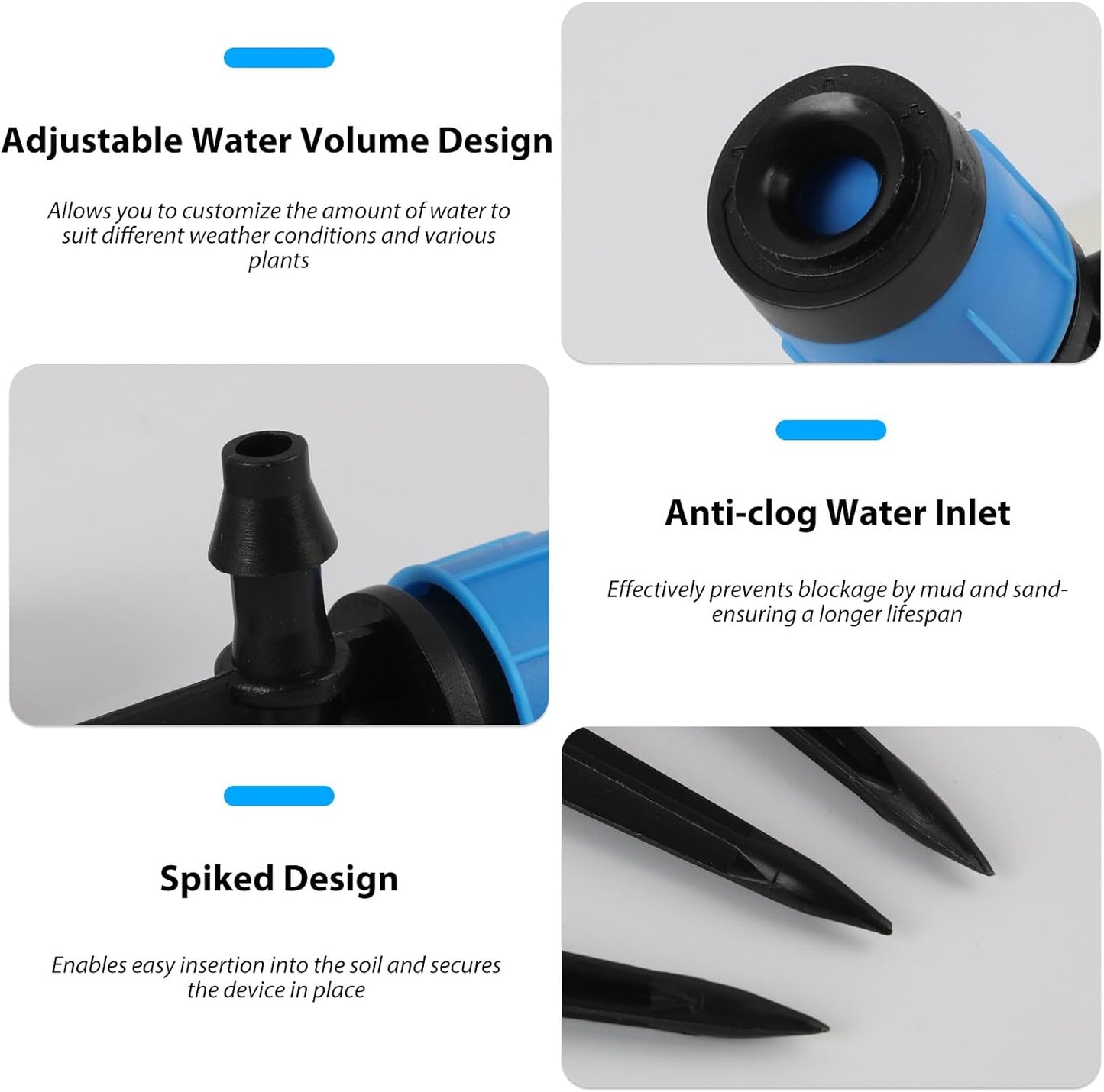 30PCS 1/4 Drip Irrigation Emitters with 6 inch Stakes - Adjustable 360 Degree Vortex Push-to-Connect Drippers for Precision Plant Watering Garden, Greenhouse Micro Irrigation Systems Kits