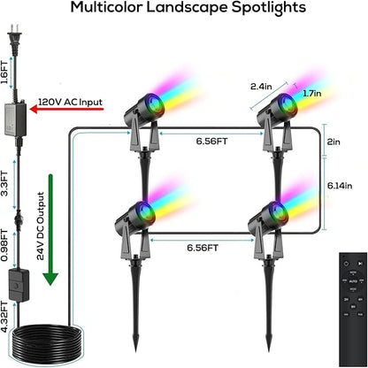 SUNTHIN Outdoor Landscape Lighting with Remote, RGBW Color Changing Spot Uplights,4 Pack