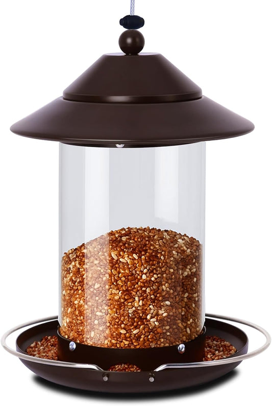 Metal Bird Feeder for Outdoors – 2.4LB Hanging Bird Feeder with 360-degree, Weatherproof & Rust-Resistant, Easy to Fill & Clean for Wild Bird Feeders in Backyard & Garden (Brown)