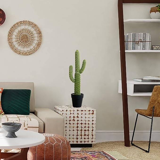 momoplant Artificial Cactus Succulent Plant, 24 Inch Tall Faux Fake Desert Cacti Plant with Black Planter for Home Garden Office Floor Decor