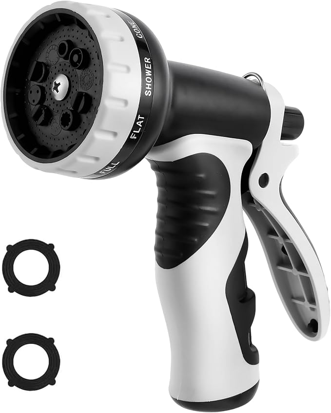Garden Water Hose Nozzle ABS Water Spray Nozzle with 10 Spray Modes Suitable for Watering Plants, Iawns and Gardens, Car Washing, Cleaning, Showering Pets and Outdoor Fun, Gray
