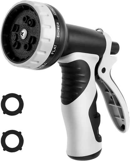 Garden Water Hose Nozzle ABS Water Spray Nozzle with 10 Spray Modes Suitable for Watering Plants, Iawns and Gardens, Car Washing, Cleaning, Showering Pets and Outdoor Fun, Gray