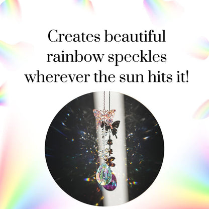 Suncatcher with Crystals,Colorful Crystal Butterfly Rhinestones Suncatcher Window Hanging,Crystal Prism Hanging Ornament,Rainbow Maker Decoration for Home, Garden, Wedding, Party & Christmas