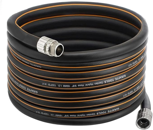 Giraffe Tools Garden Hose 50ft x 5/8", Custom Length, Heavy Duty, No Kink, Flexible, Rubber Garden Hose, Leakproof Water Hose with Male to Female Fittings, 600 Burst PSI