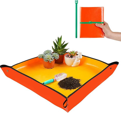Repotting Mat for Indoor Plant Transplanting & Potting Soil Mess Control, 26.8" X 26.8" Portable Potting Tray Succulent Plant Mat Indoor Gardening Tools Gardener Gifts Plant Gift for Plant Lovers